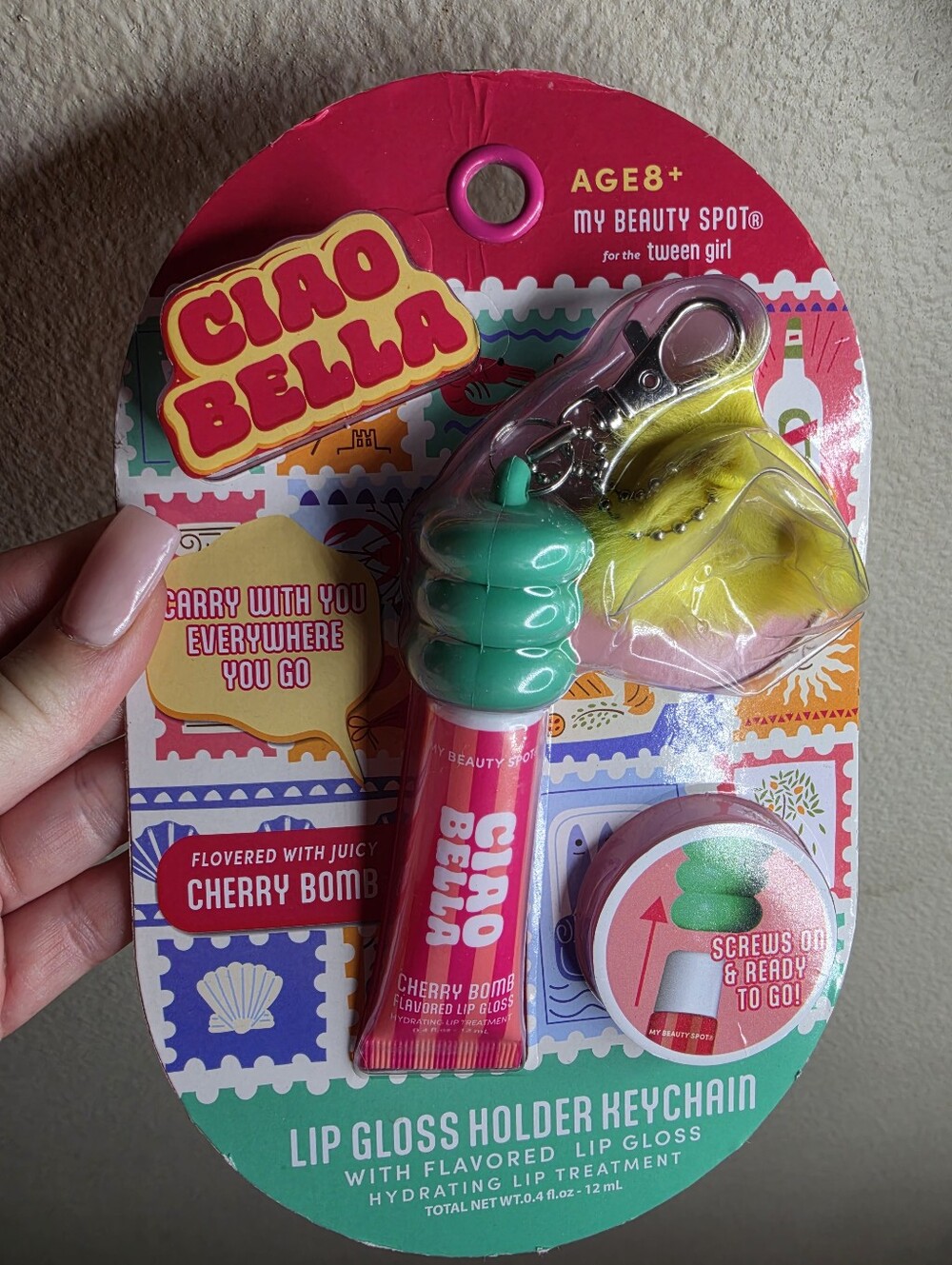 NWT My Beauty Spot Ciao Bella Cherry Bomb Lip Gloss Holder Keychain